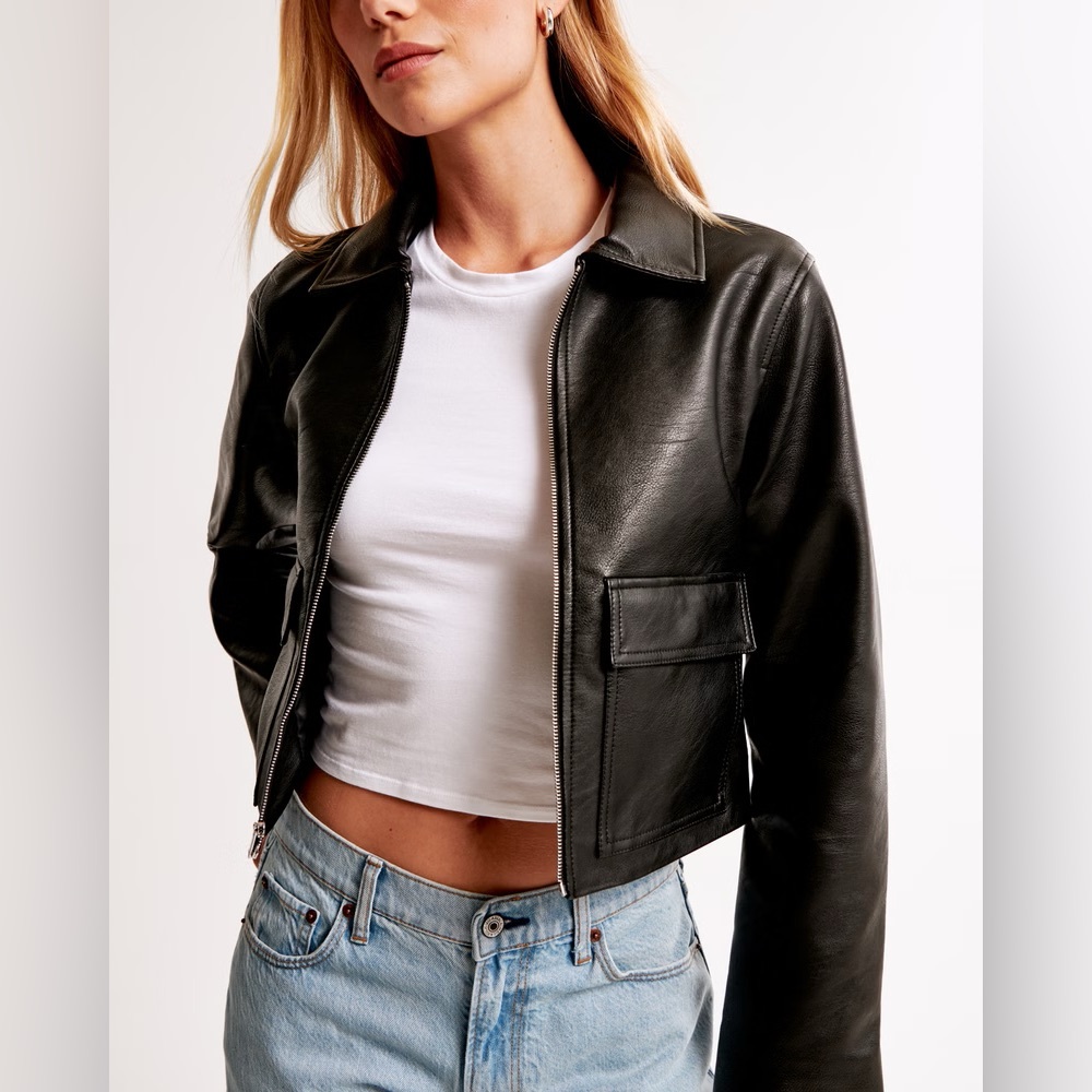 Abercrombie & Fitch Cropped Vegan Leather Utility Jacket - Picture 2 of 2